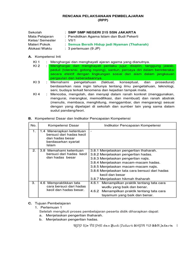 Detail Contoh Rpp Pai Smp 1 Lembar Nomer 30