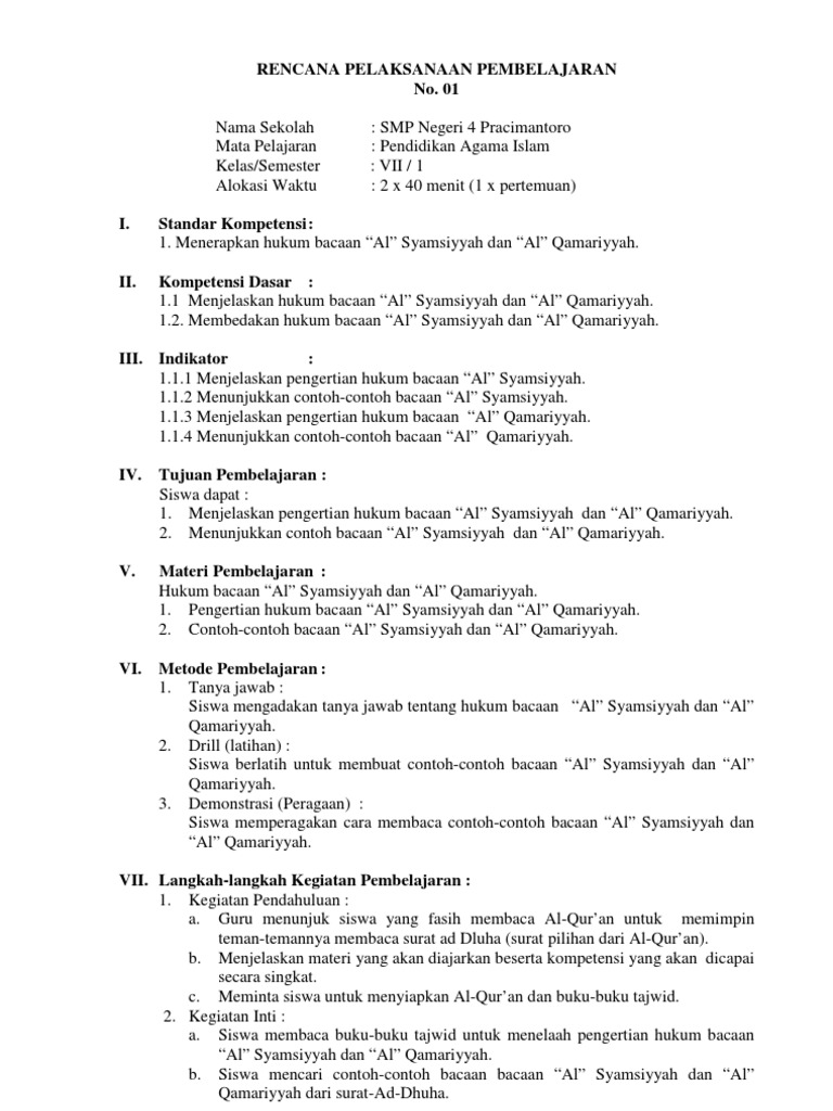 Detail Contoh Rpp Pai Smp 1 Lembar Nomer 5