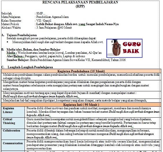 Detail Contoh Rpp Pai Smp 1 Lembar Nomer 6