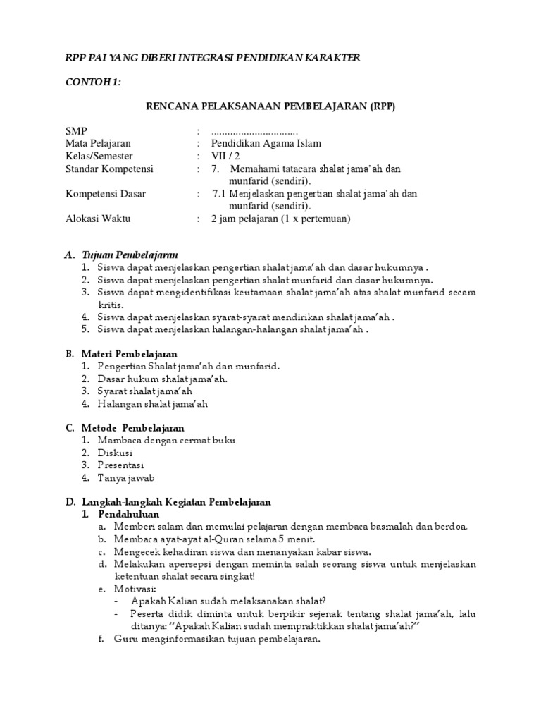 Detail Contoh Rpp Pai Smp 1 Lembar Nomer 8