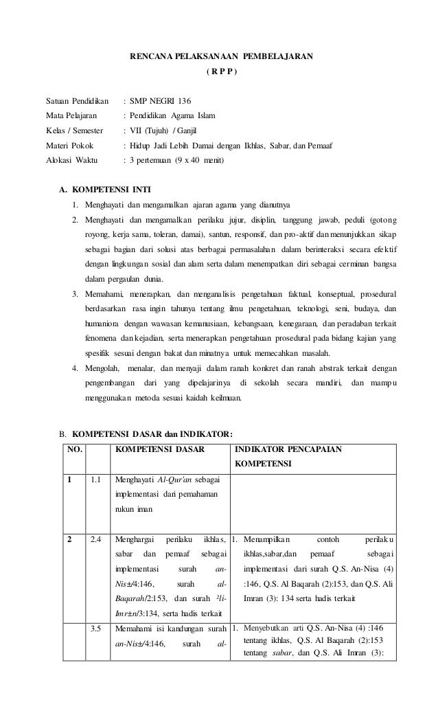 Detail Contoh Rpp Pai Smp 1 Lembar Nomer 10