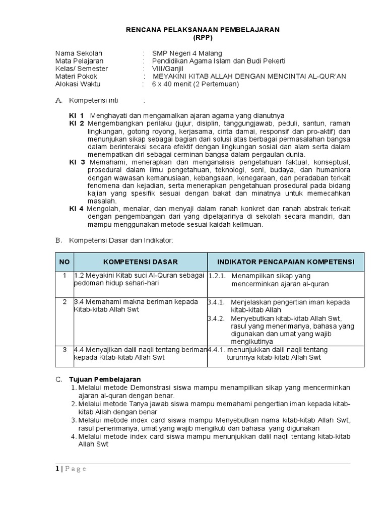 Detail Contoh Rpp Pai Smp Nomer 43