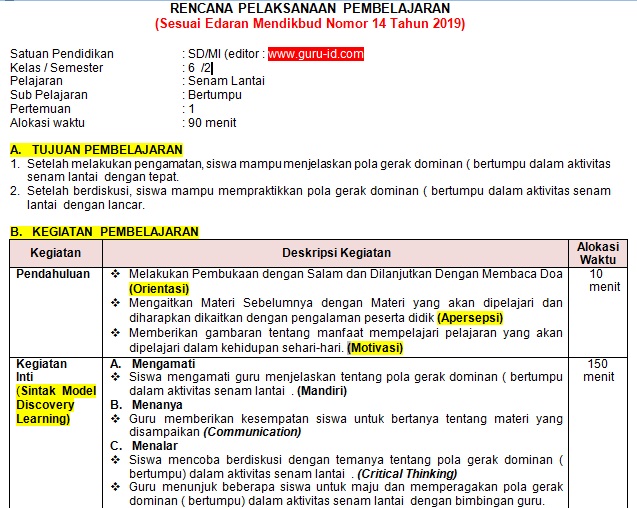 Detail Contoh Rpp Penjas Nomer 17