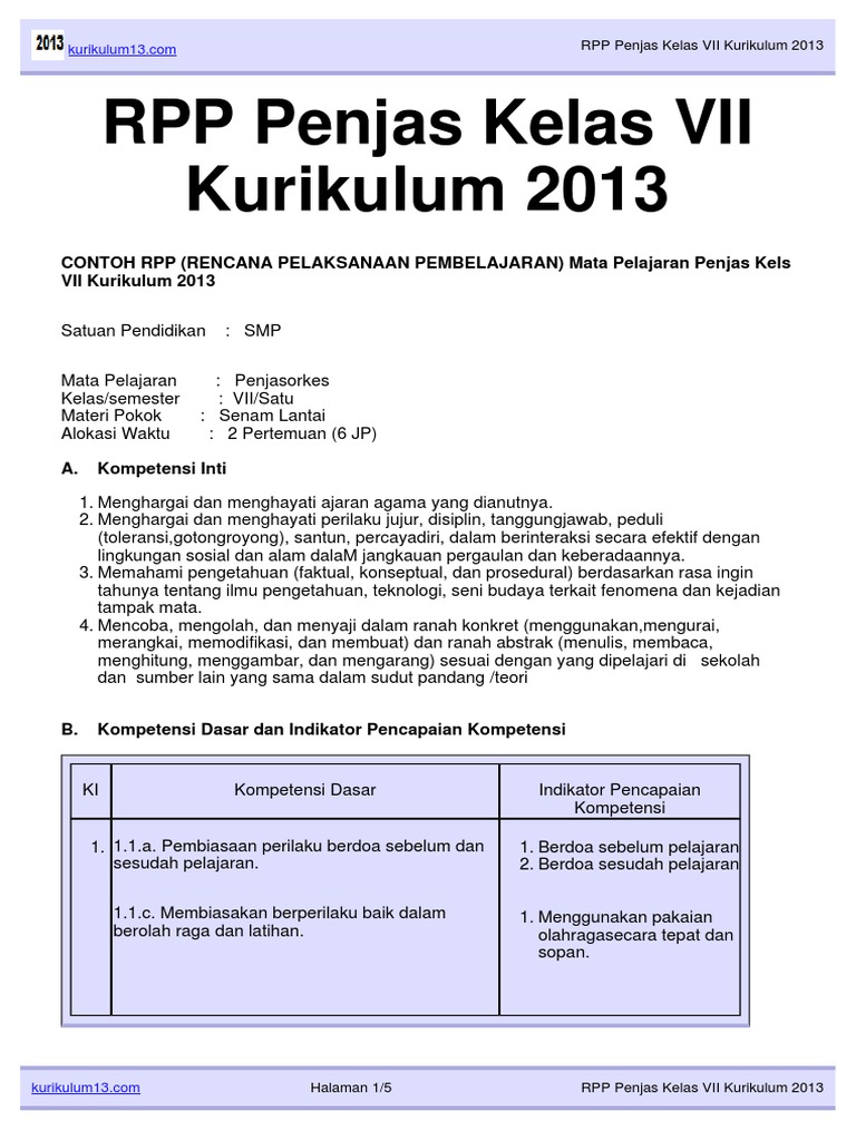 Detail Contoh Rpp Penjas Nomer 3