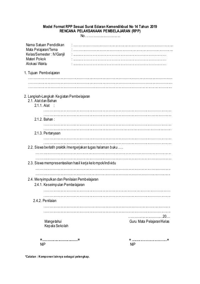 Detail Contoh Rpp Sesuai Surat Edaran Kemendikbud No 14 Tahun 2019 Nomer 16