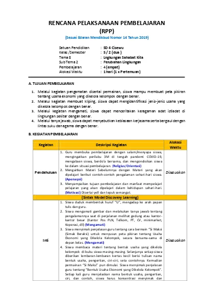 Detail Contoh Rpp Sesuai Surat Edaran Kemendikbud No 14 Tahun 2019 Nomer 45