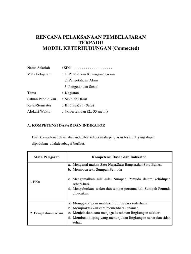 Detail Contoh Rpp Terpadu Nomer 4