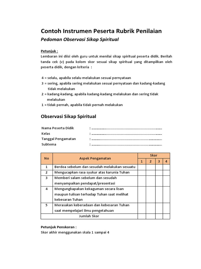 Detail Contoh Rubrik Penilaian Nomer 16