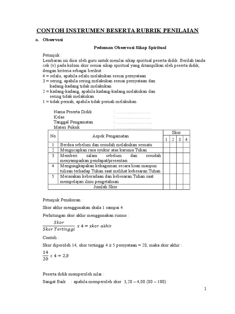 Detail Contoh Rubrik Penilaian Nomer 6