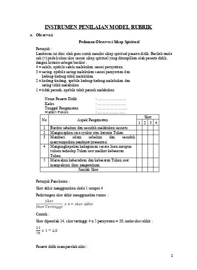 Detail Contoh Rubrik Penilaian Nomer 8