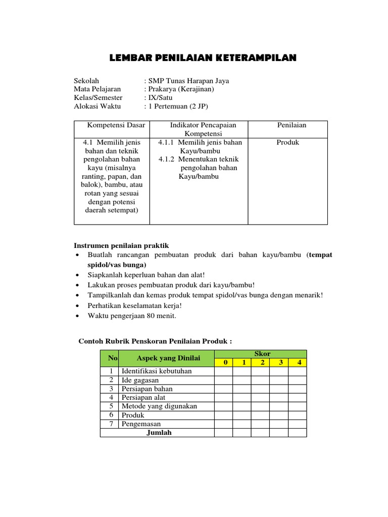 Detail Contoh Rubrik Penilaian Keterampilan Nomer 13