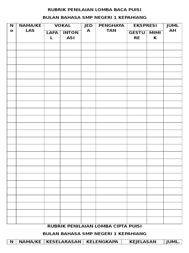 Detail Contoh Rubrik Penilaian Membaca Puisi Nomer 5