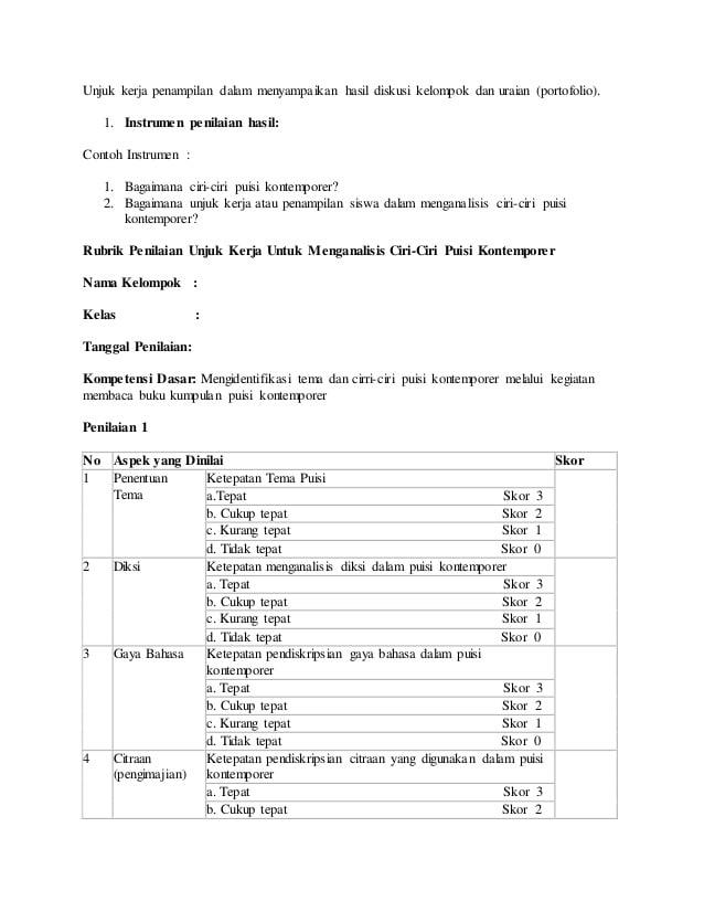 Detail Contoh Rubrik Penilaian Membaca Puisi Nomer 8