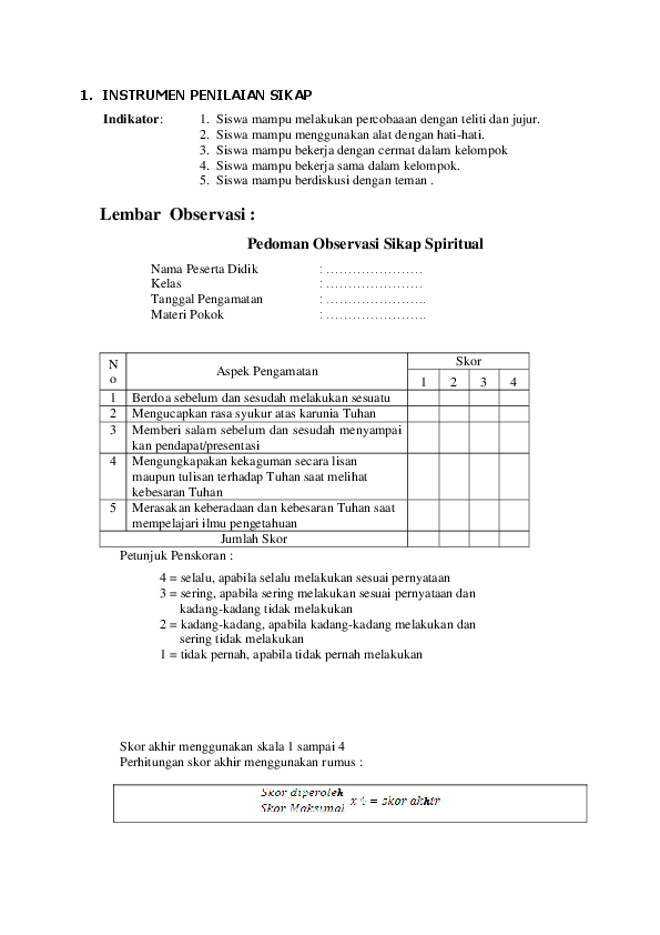 Detail Contoh Rubrik Penilaian Sikap Nomer 38