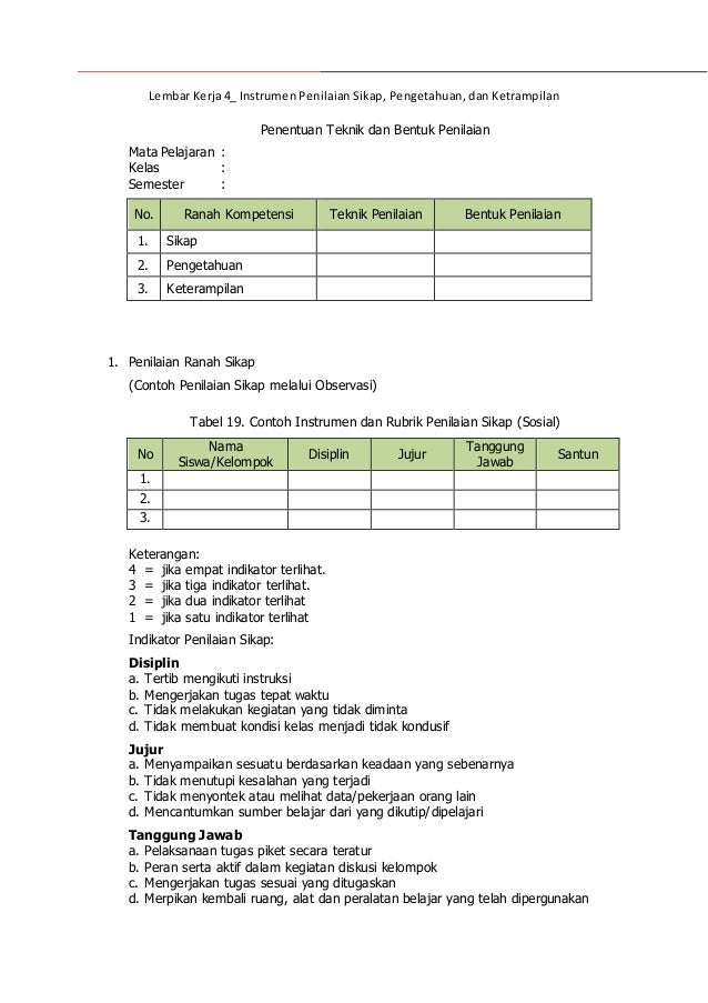 Detail Contoh Rubrik Penilaian Sikap Nomer 5