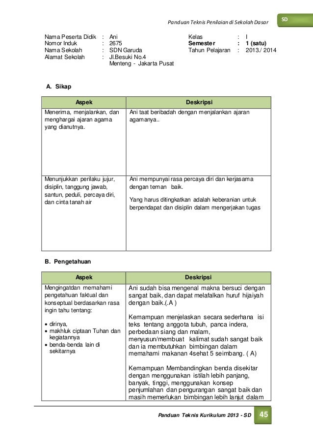 Detail Contoh Saran Dalam Raport Sd Kurikulum 2013 Nomer 23