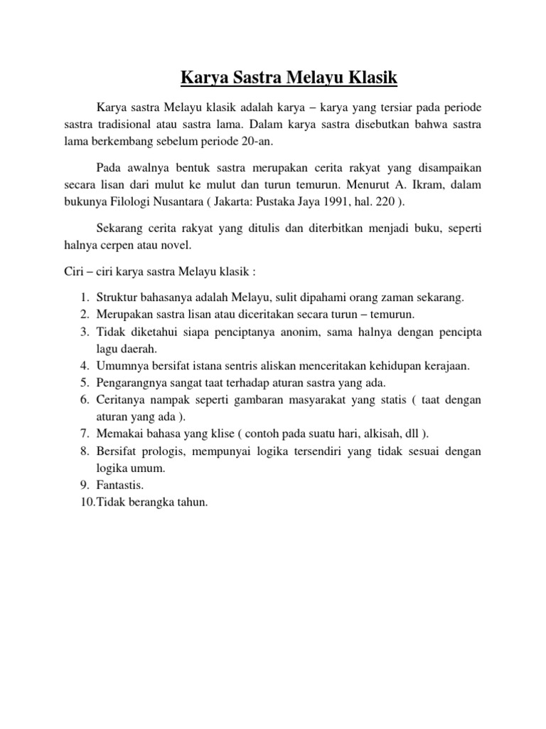 Detail Contoh Sastra Melayu Klasik Nomer 2