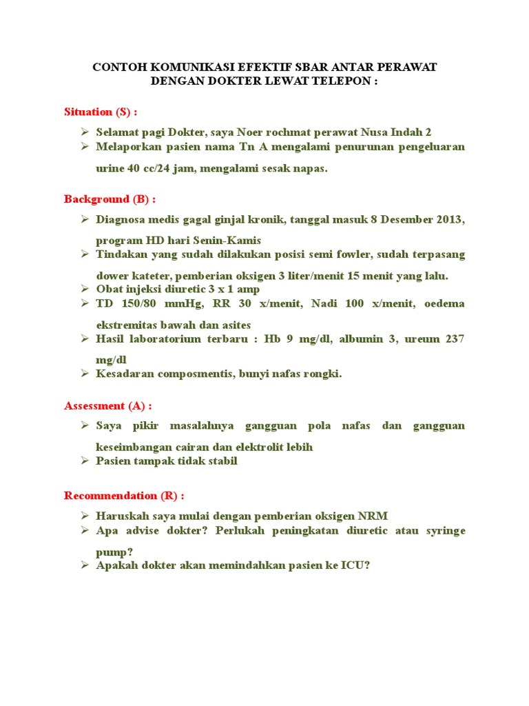 Detail Contoh Sbar Perawat Nomer 6