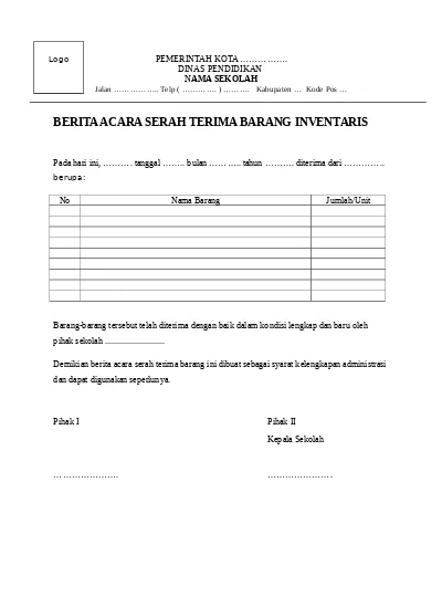 Detail Contoh Serah Terima Nomer 24