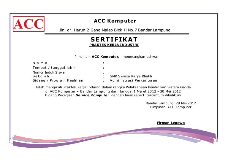 Detail Contoh Sertifikat Kerja Nomer 8