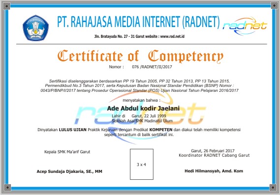 Detail Contoh Sertifikat Kompetensi Nomer 24