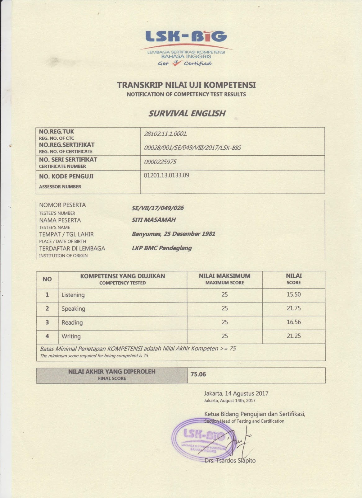 Detail Contoh Sertifikat Kursus Bahasa Inggris Nomer 15