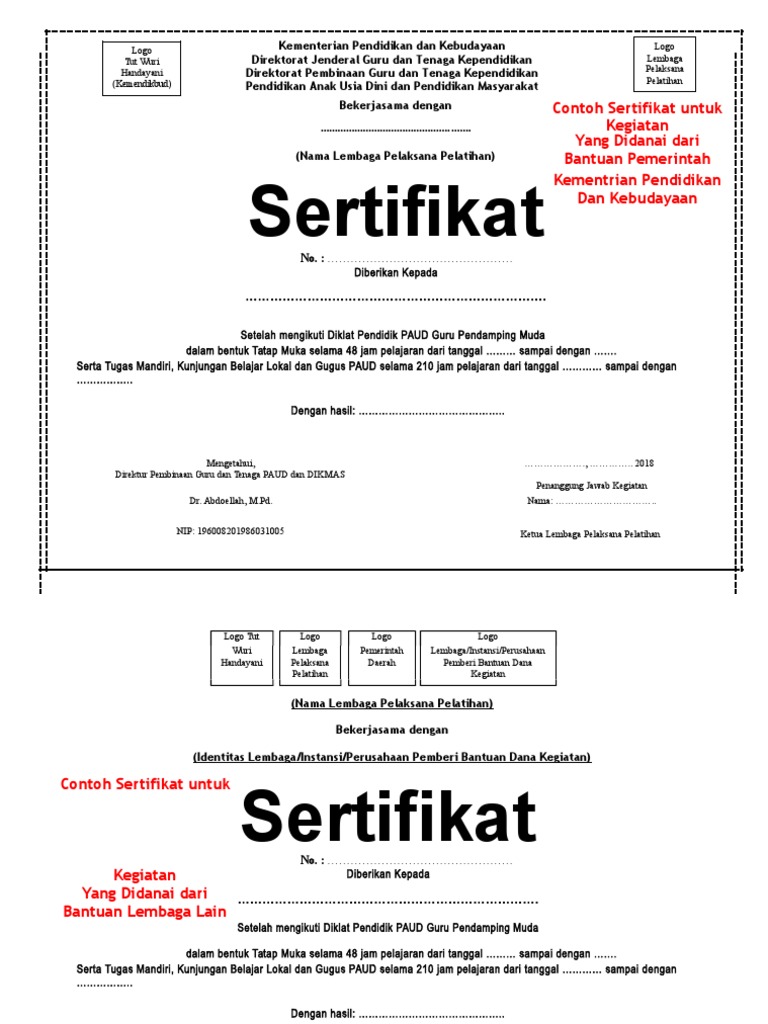 Detail Contoh Sertifikat Paud Nomer 50