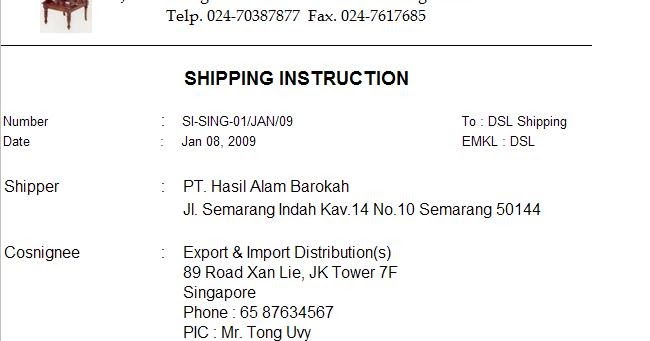 Detail Contoh Shipping Instruction Nomer 20