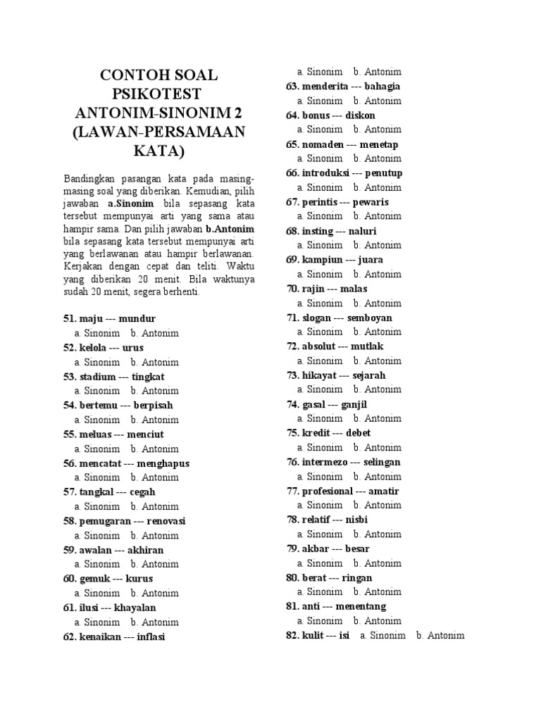 Detail Contoh Sinonim Dan Antonim Nomer 34