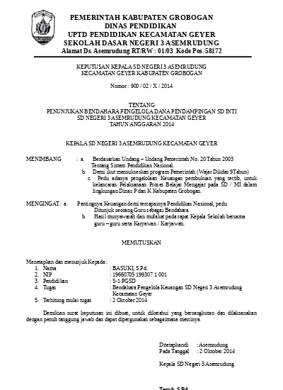 Detail Contoh Sk Bendahara Nomer 4
