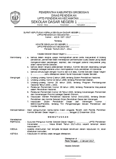 Detail Contoh Sk Komite Nomer 2