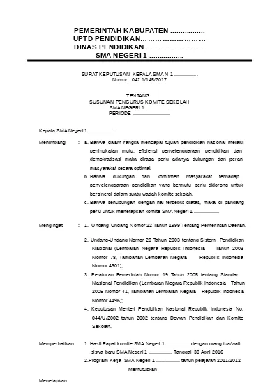 Detail Contoh Sk Komite Nomer 8
