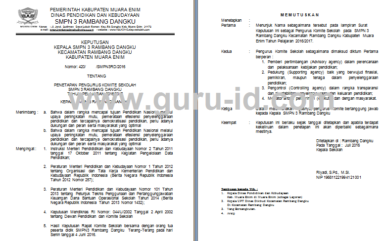 Detail Contoh Sk Komite Madrasah Nomer 29