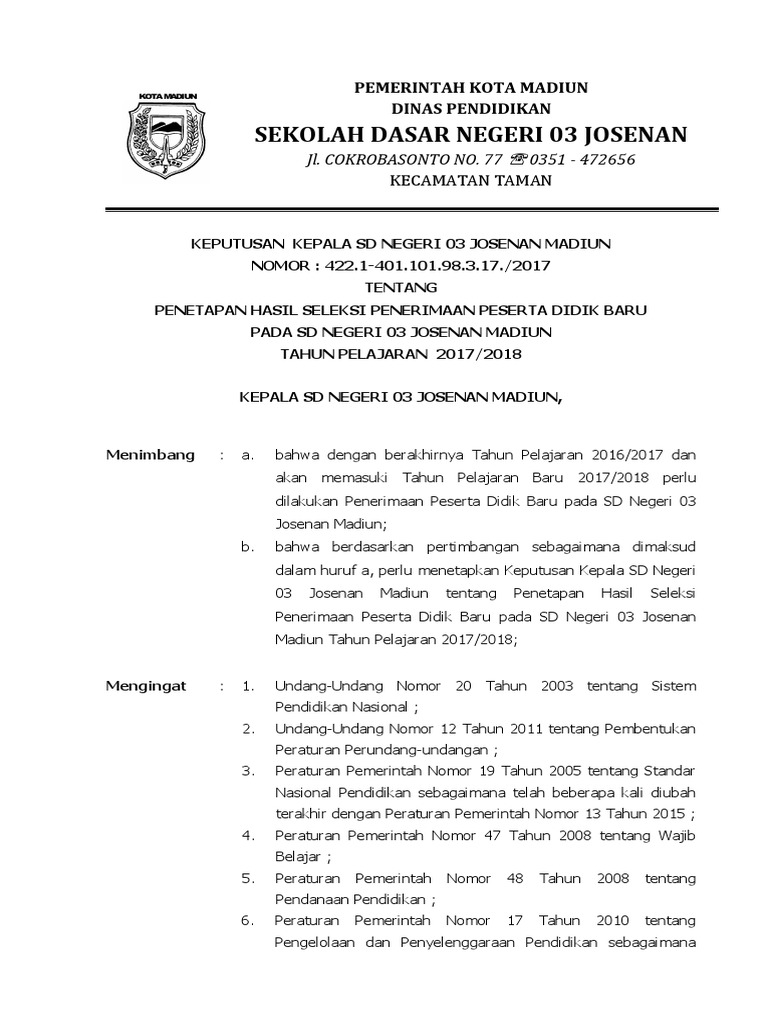 Detail Contoh Sk Penerimaan Siswa Baru Nomer 12