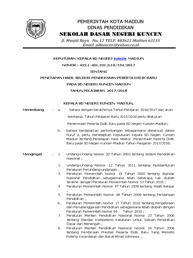 Detail Contoh Sk Penerimaan Siswa Baru Nomer 16