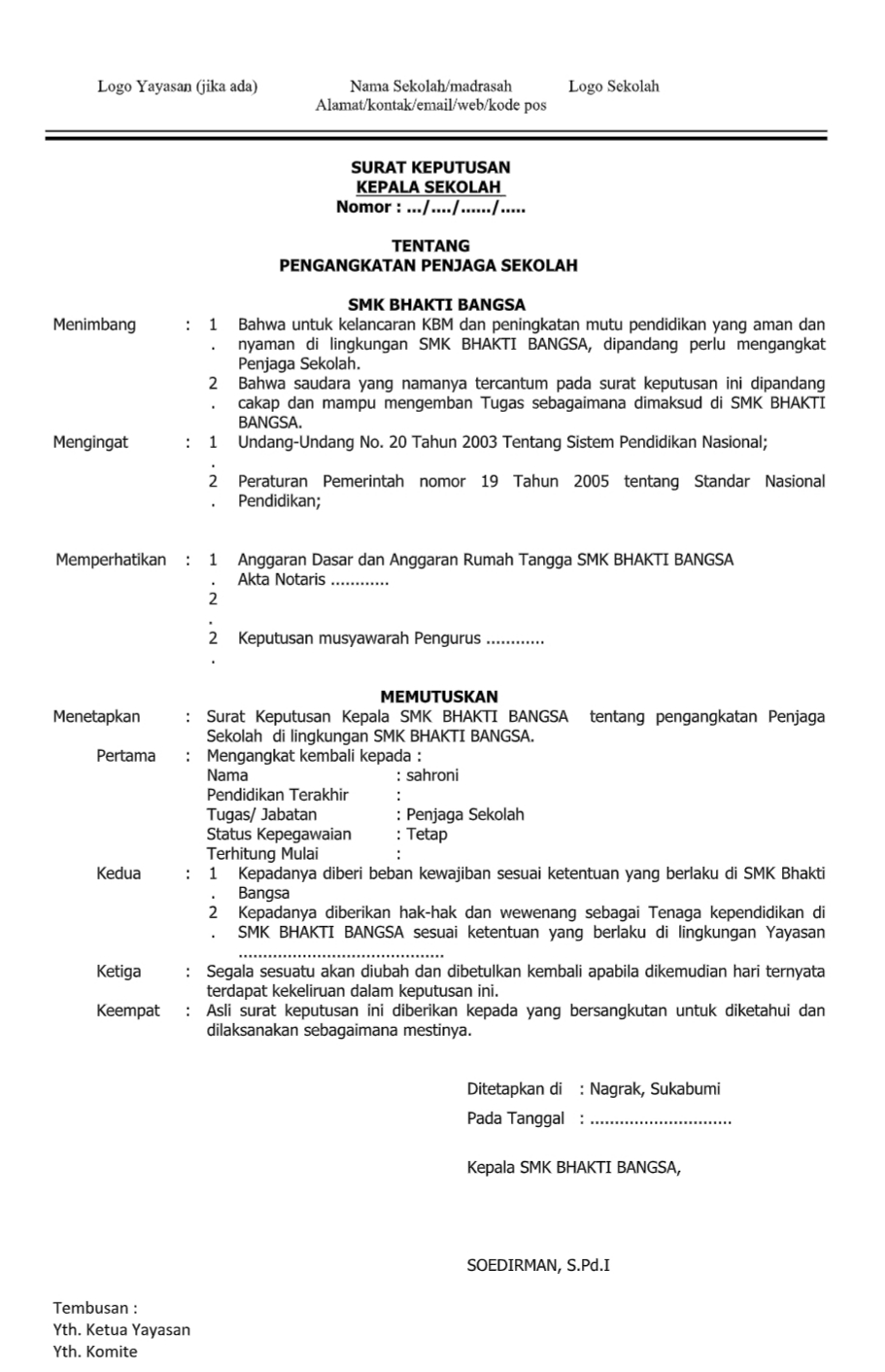 Contoh Sk Penjaga Sekolah - KibrisPDR