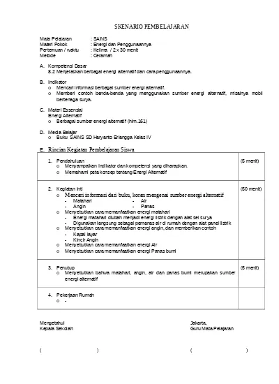 Detail Contoh Skenario Pembelajaran Sd Nomer 2