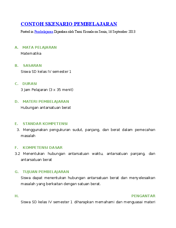 Detail Contoh Skenario Pembelajaran Sd Nomer 4