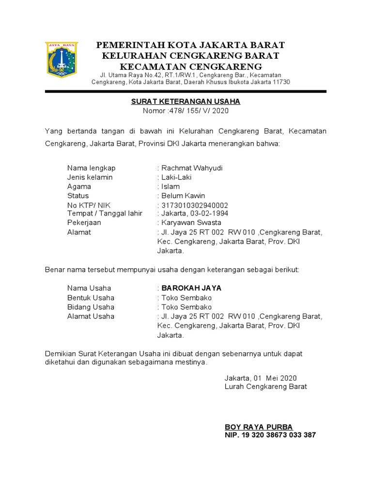 Detail Contoh Sku Surat Keterangan Usaha Nomer 26