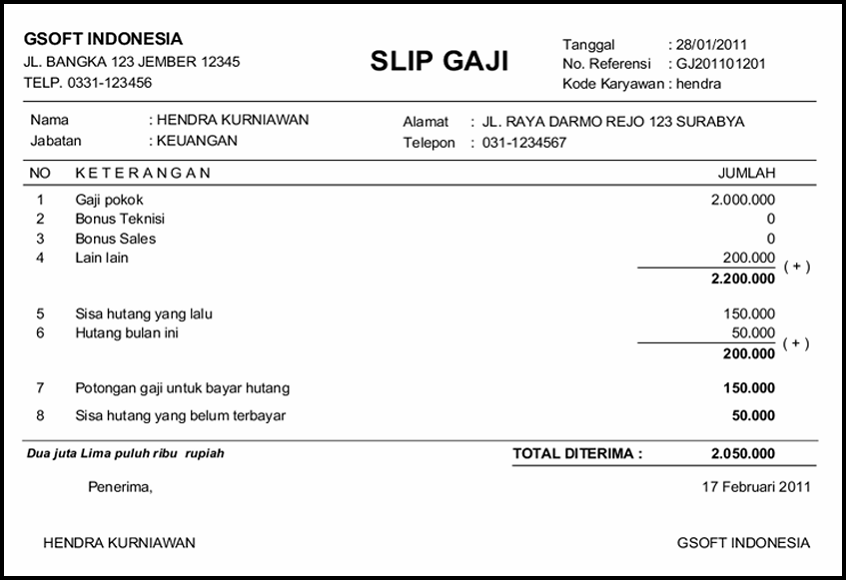 Detail Contoh Slip Gaji 2019 Nomer 3