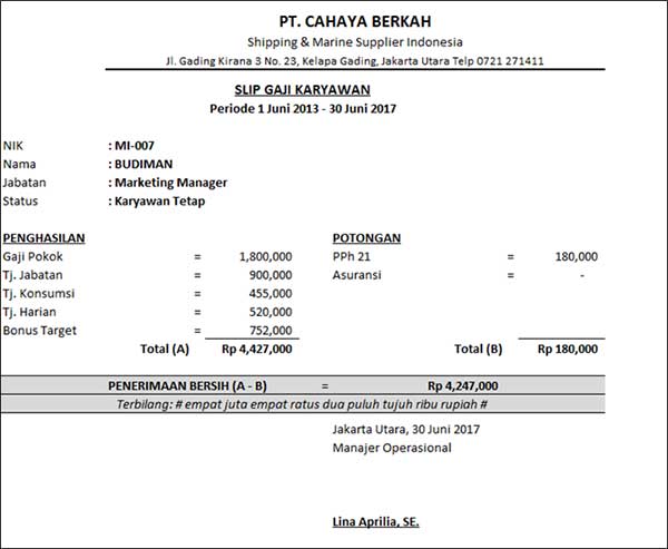 Detail Contoh Slip Gaji 2019 Nomer 4