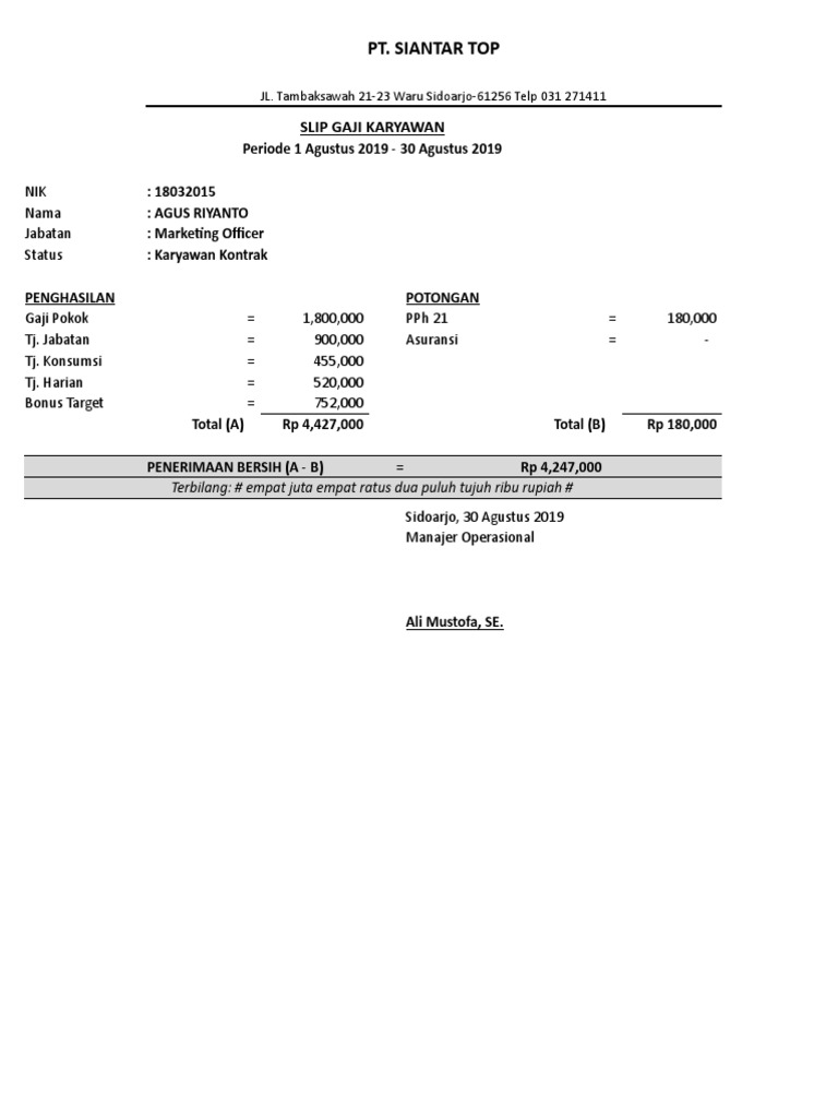 Detail Contoh Slip Gaji Karyawan 2019 Nomer 47