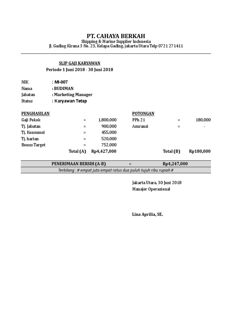 Detail Contoh Slip Gaji Pegawai Pln Nomer 44