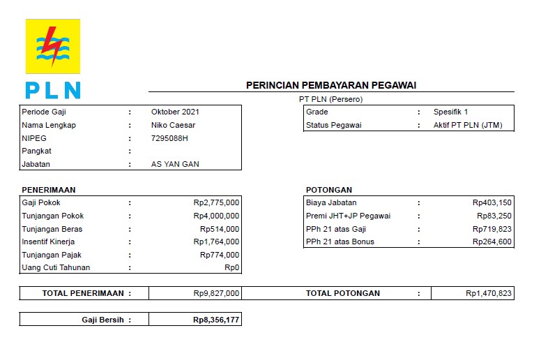 Detail Contoh Slip Gaji Pegawai Pln Nomer 8