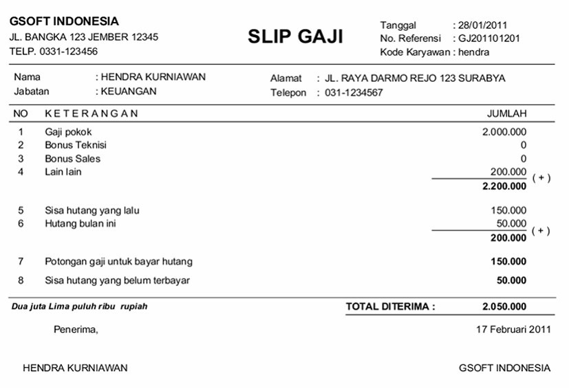 Detail Contoh Slip Gaji Pt Nomer 22