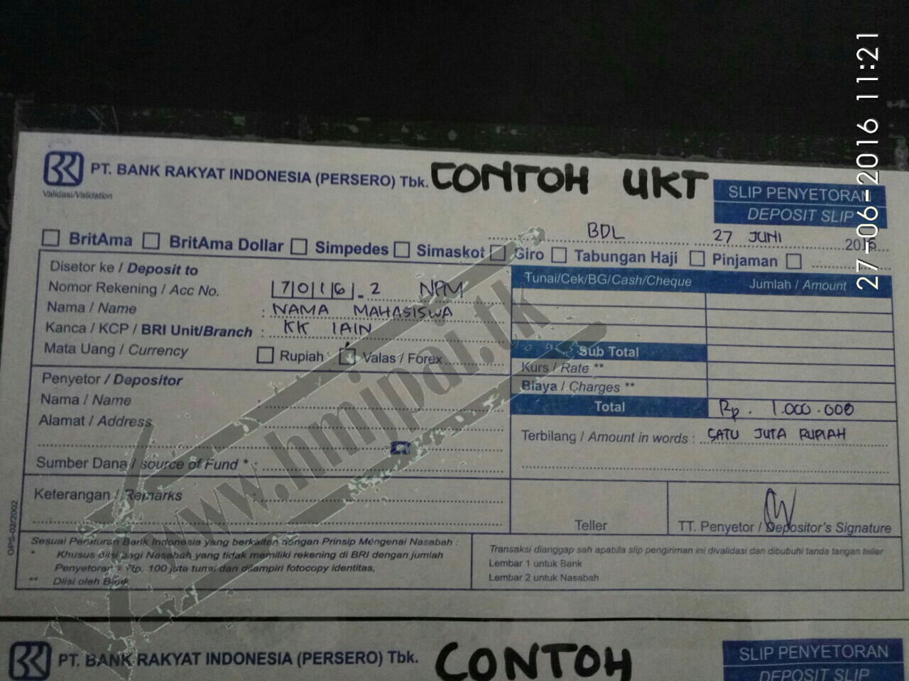 Contoh Slip Pembayaran Kuliah - KibrisPDR