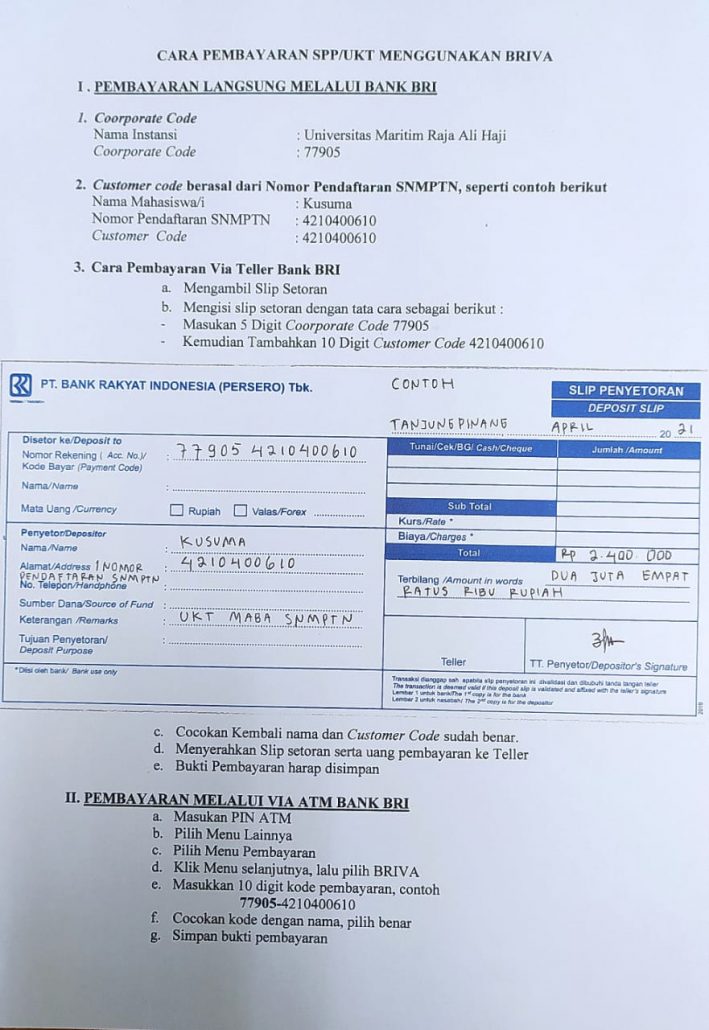 Detail Contoh Slip Pembayaran Kuliah Nomer 19