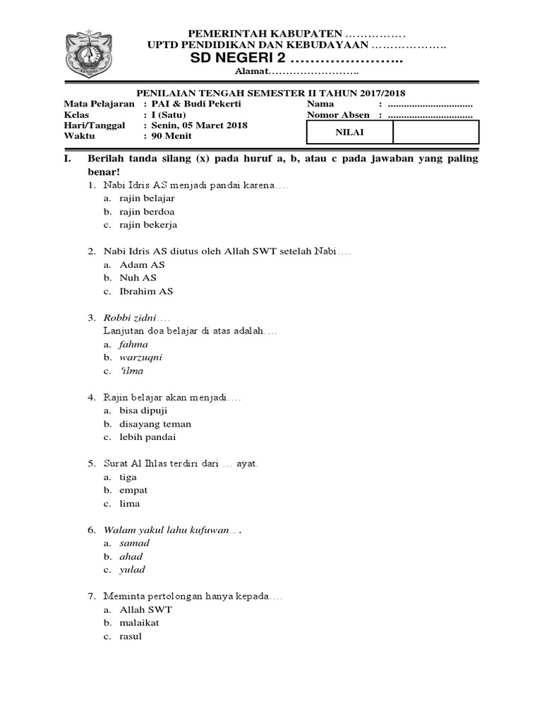 Detail Contoh Soal Agama Kelas 1 Sd Nomer 25