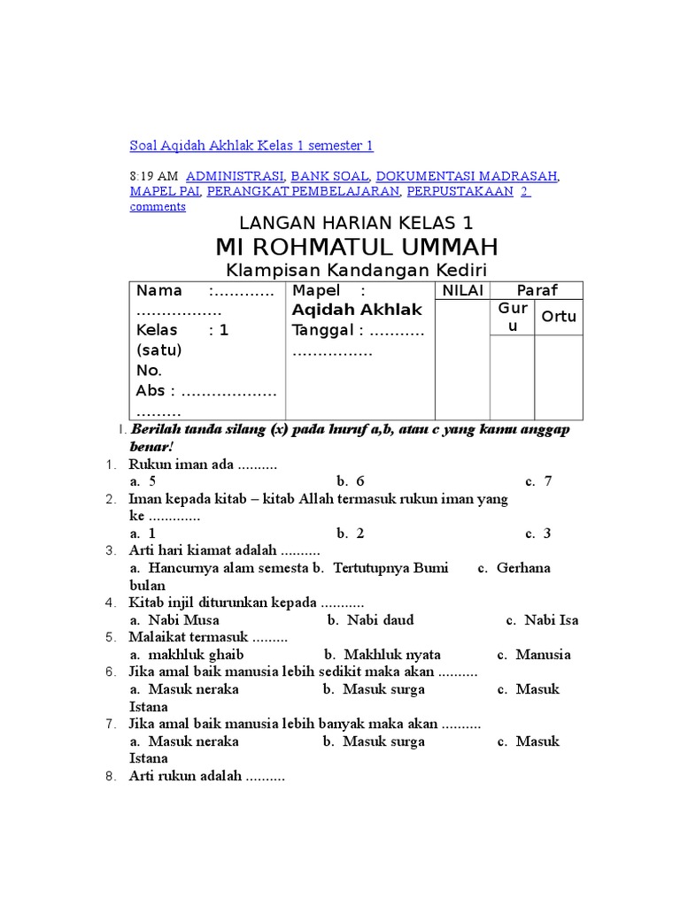 Detail Contoh Soal Akidah Akhlak Nomer 19