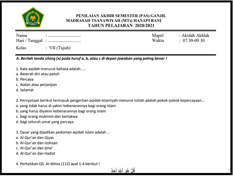 Detail Contoh Soal Akidah Akhlak Nomer 35